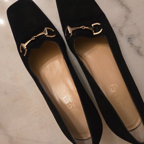 Gucci Black Suede Horsebit Block Heel Pumps - Picture 5 of 12